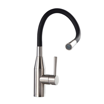 Clearwater Morpho Mono Kitchen Mixer with 'Flex & Stay' Spout - Brushed Nickel & Choice of Hose Colour