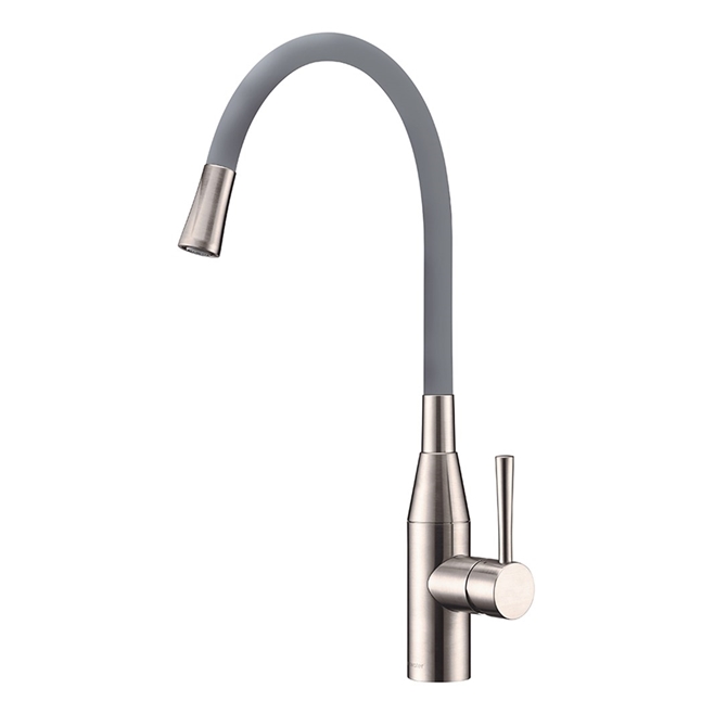 Clearwater Morpho Mono Kitchen Mixer with 'Flex & Stay' Spout - Brushed Nickel & Choice of Hose Colour
