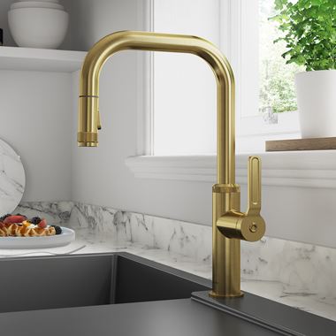 Clearwater Pioneer WRAS Approved Single Lever Industrial-Style Mono Pull Out Kitchen Mixer Tap - Brushed Brass