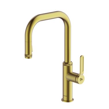 Clearwater Pioneer Single Lever Industrial-Style Mono Pull Out Kitchen Mixer Tap - Brushed Brass