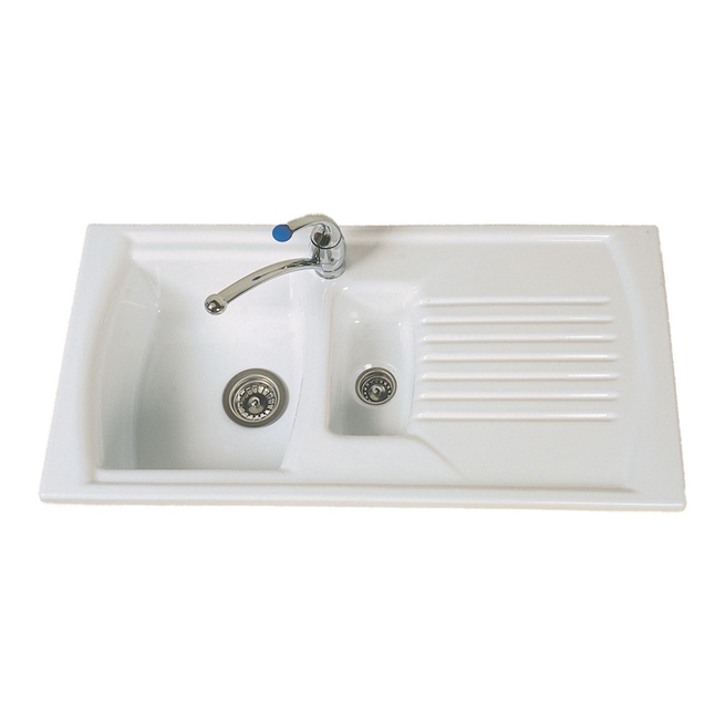 Clearwater Sonnet White Ceramic 1.5 Bowl Sink with Reversible Drainer - 970 x 500mm