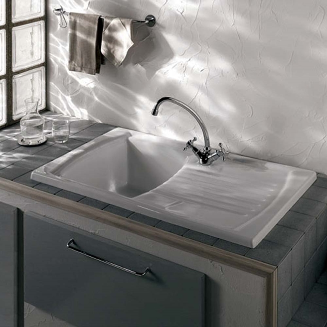 Clearwater Sonnet White Ceramic Single Bowl Sink with Reversible Drainer - 850 x 500mm