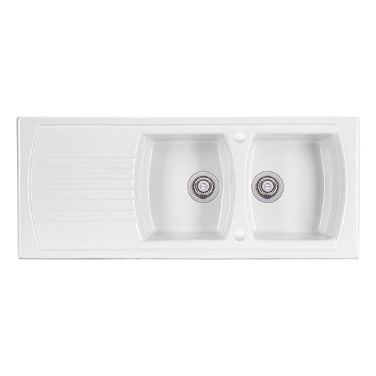 Clearwater Sonnet White Ceramic Double Bowl Sink With