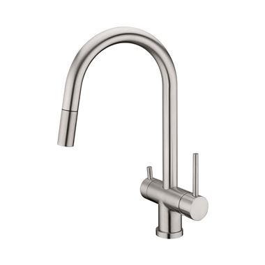 Clearwater Toledo Twin Lever Pull Out Mono Kitchen Mixer and Cold Filtered Water Tap - Brushed Nickel