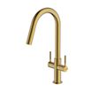 Clearwater Topaz Twin Lever Mono Kitchen Mixer with 'Twist & Spray' Spout and Knurled Handles - Brushed Brass