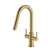 Clearwater Topaz Twin Lever Mono Pull Out Kitchen Mixer with Knurled Handles - Brushed Brass