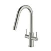 Clearwater Topaz Twin Lever Mono Pull Out Kitchen Mixer with Knurled Handles - Brushed Nickel