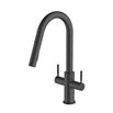 Clearwater Topaz Twin Lever Mono Pull Out Kitchen Mixer with Knurled Handles - Matt Black