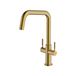 Clearwater Topaz Twin Lever Mono Kitchen Mixer with 'Twist & Spray' U Spout and Knurled Handles - Brushed Brass