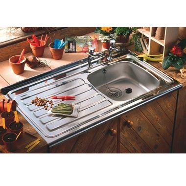Clearwater Contract Lay-On Single Bowl Stainless Steel Sink with 2 Tap Holes & Roll Front - 1000 x 500mm