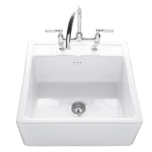 Caple Butler Single Bowl White Ceramic Kitchen Sink with 2 Tap Holes - 595 x 547mm