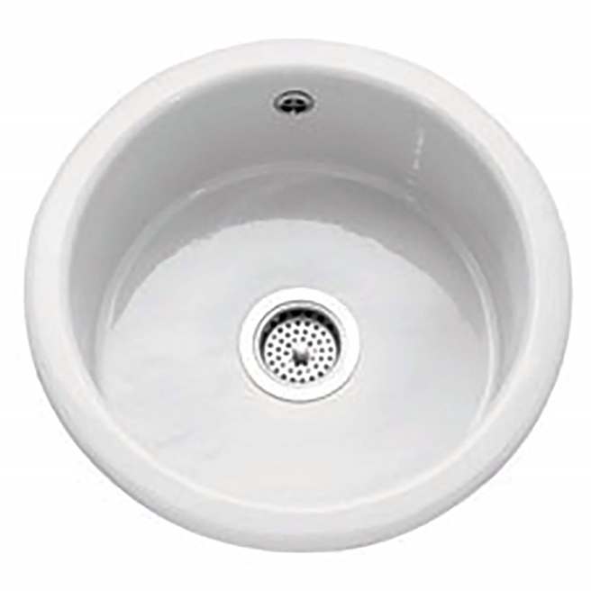 Caple Warwickshire Single Bowl Inset or Undermount White Ceramic Round Kitchen Sink - 460 x 460mm