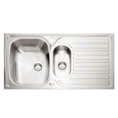 Caple Crane 1.5 Bowl Satin Stainless Steel Sink & Waste Kit with Reversible Drainer - 965 x 510mm