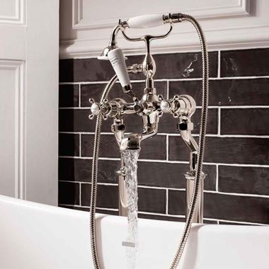 Crosswater Belgravia Crosshead Floor Standing Bath Shower Mixer with Handset Kit - Nickel