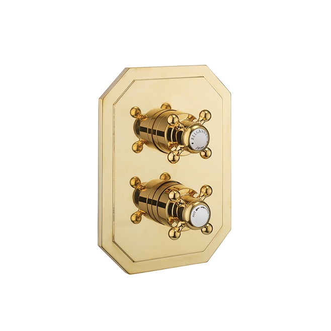 Crosswater Belgravia Concealed Thermostatic Crosshead 3 Outlet Shower Valve with Crossbox Technology - Unlacquered Brass