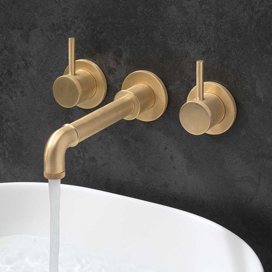 Crosswater MPRO Industrial 3 Hole Wall Mounted Basin Mixer Tap - Unlacquered Brushed Brass