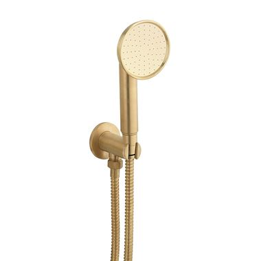 Crosswater MPRO Industrial Wall Outlet, Shower Handset & Hose - Unlacquered Brushed Brass