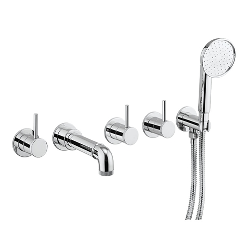 Crosswater MPRO Industrial 5 Hole Wall Mounted Bath Filler Tap with Spout & Handset - Chrome
