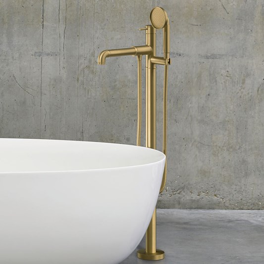 Crosswater MPRO Industrial Floorstanding Bath & Shower Mixer Tap - Unlacquered Brushed Brass