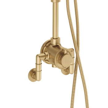 Crosswater MPRO Industrial Multifunction Thermostatic Shower Valve & Rigid Riser Kit - Unlacquered Brushed Brass