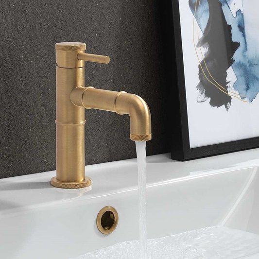 Crosswater Mpro Industrial Basin Mixer Tap Unlacquered Brushed Brass Warehouse - Antique Gold Bathroom Basin Taps