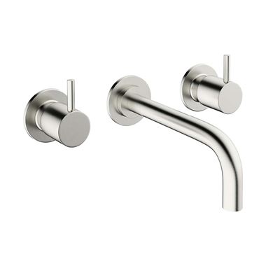 Crosswater MPRO Wall Mounted Basin Mixer with Twin Levers & Spout - Brushed Stainless Steel