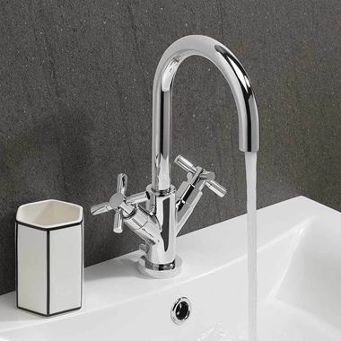 Crosswater Totti Dual Crosshead Handle Monobloc Basin Mixer with Pop-Up Waste