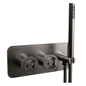 Crosswater Union 2 Outlet Concealed Thermostatic Bath Shower Valve with Wheels & Shower Handset - Brushed Black Chrome