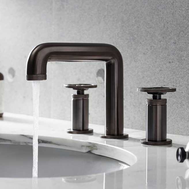 Crosswater Union 3 Hole Basin Mixer Tap with Wheels - Brushed Black Chrome