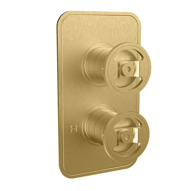 Crosswater Union 2 Outlet Concealed Thermostatic Shower Valve with Wheels - Brushed Brass