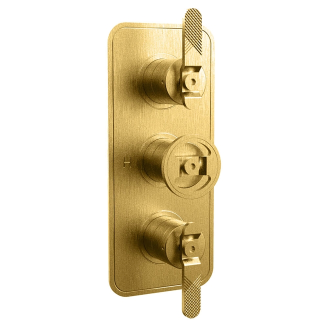 Crosswater Union 3 Outlet 3 Handle Concealed Thermostatic Shower Valve with Wheel & Levers - Brushed Brass