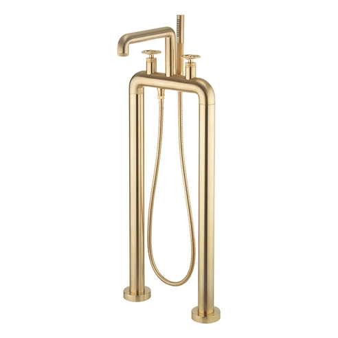 Crosswater Union Floorstanding Bath Shower Mixer Tap with Wheels - Brushed Brass
