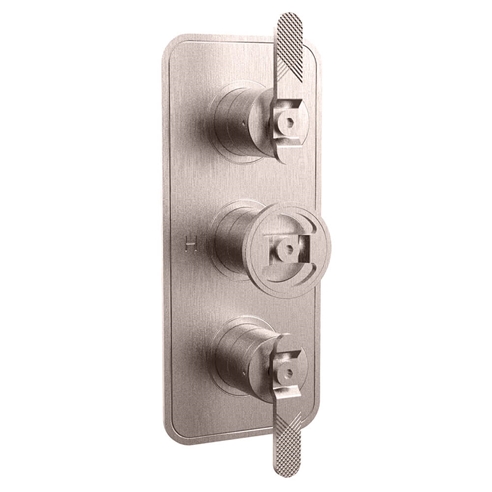 Crosswater Union 3 Outlet 3 Handle Concealed Thermostatic Shower Valve with Wheel & Levers - Brushed Nickel