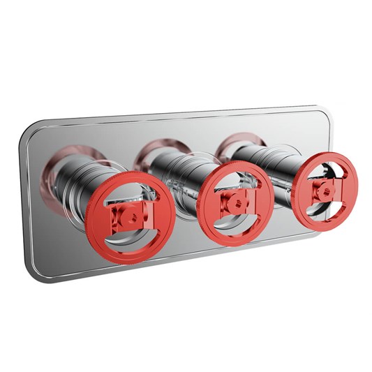 Crosswater Union 3 Outlet Landscape Concealed Thermostatic Shower Valve with Red Wheels - Chrome