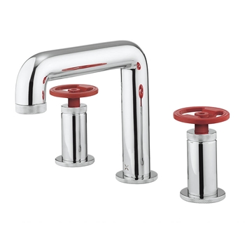 Crosswater Union 3 Hole Basin Mixer Tap with Red Wheels - Chrome