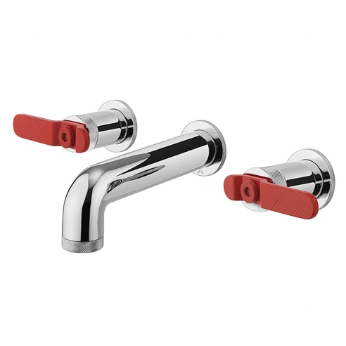Crosswater Union 3 Hole Wall Mounted Basin Mixer Tap with Red Levers - Chrome