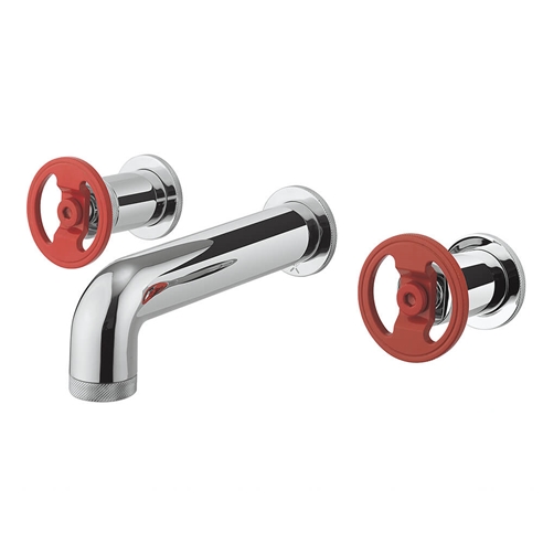 Crosswater Union 3 Hole Wall Mounted Basin Mixer Tap with Red Wheels - Chrome
