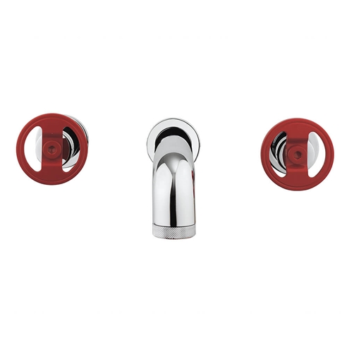 Crosswater Union 3 Hole Wall Mounted Basin Mixer Tap with Red Wheels - Chrome