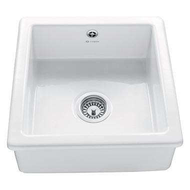 Caple Square Single Bowl Inset or Undermount White Ceramic Kitchen Sink - 460 x 460mm
