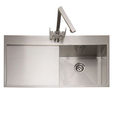Caple Cubit 1 Bowl Satin Stainless Steel Sink & Waste Kit with Left Hand Drainer - 1000 x 520mm
