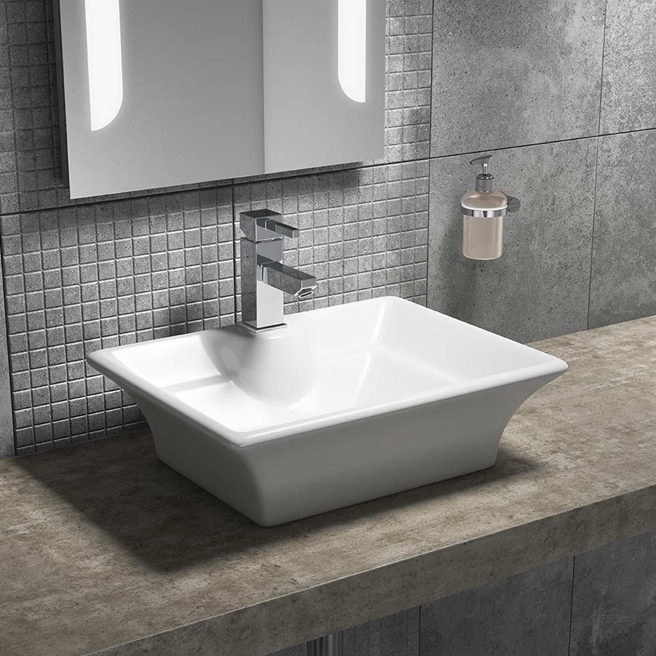 Drench Lexie Square-Edged Ceramic Countertop Basin - One Tap Hole