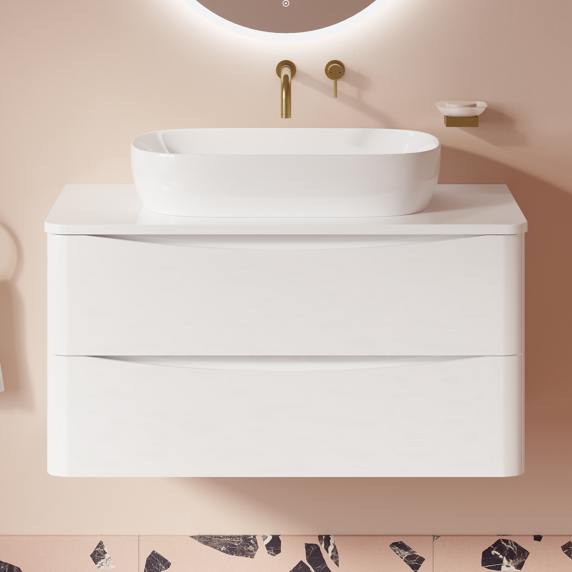 Harbour Origin 900mm Wall Mounted Vanity Unit & Countertop Tap Warehouse