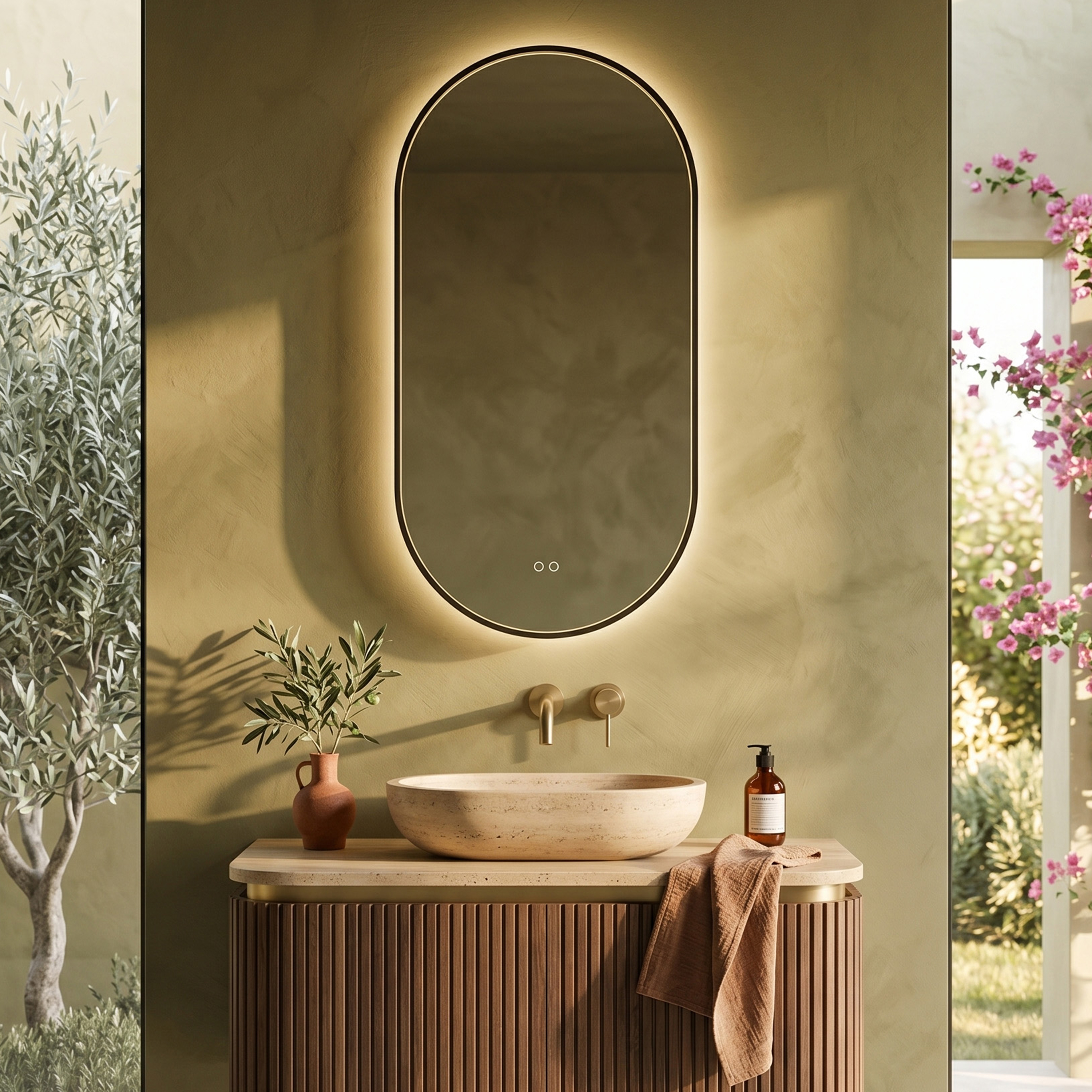 Origins Living Kingsley Matt Black Illuminated Capsule Mirror with Colour Change Lights - 500 x 1000mm