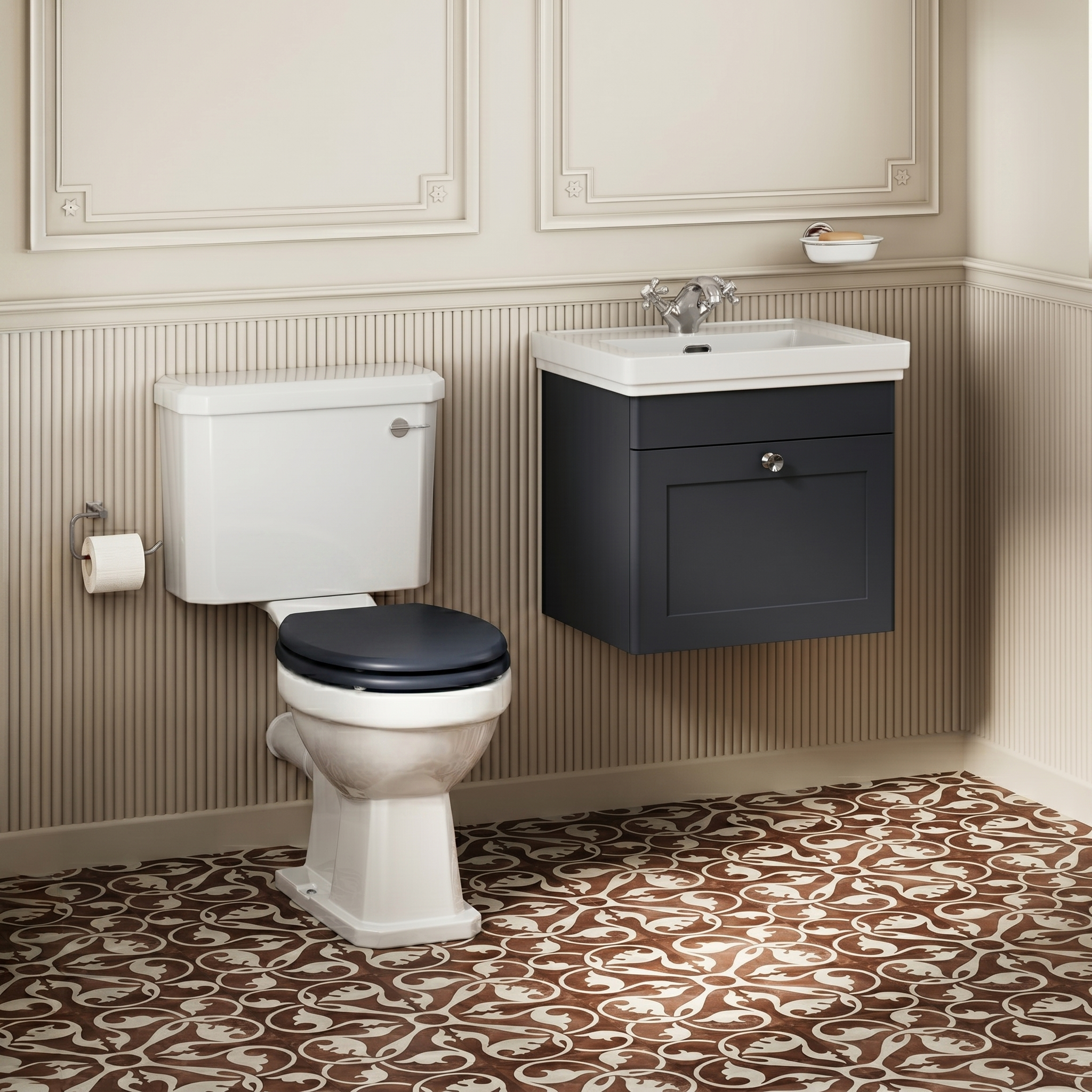 Butler & Rose Ophelia Traditional Toilet & 500mm Wall Hung Vanity Unit Bathroom Suite
