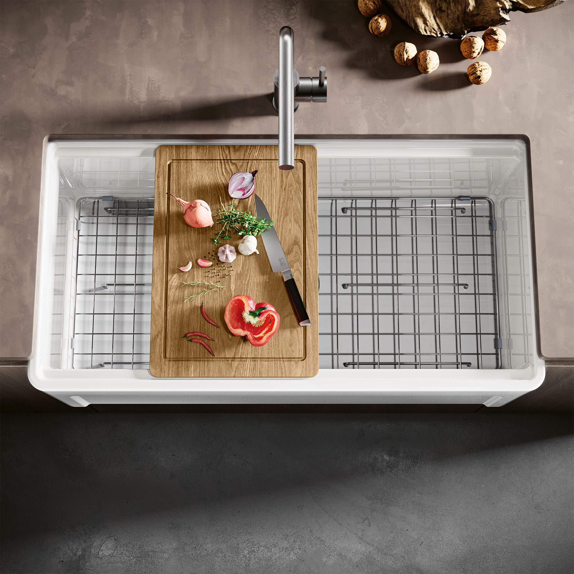 Thomas Denby Seaton Smart 1 Bowl Fireclay Ceramic Butler Workstation Kitchen Sink - 914 x 483mm