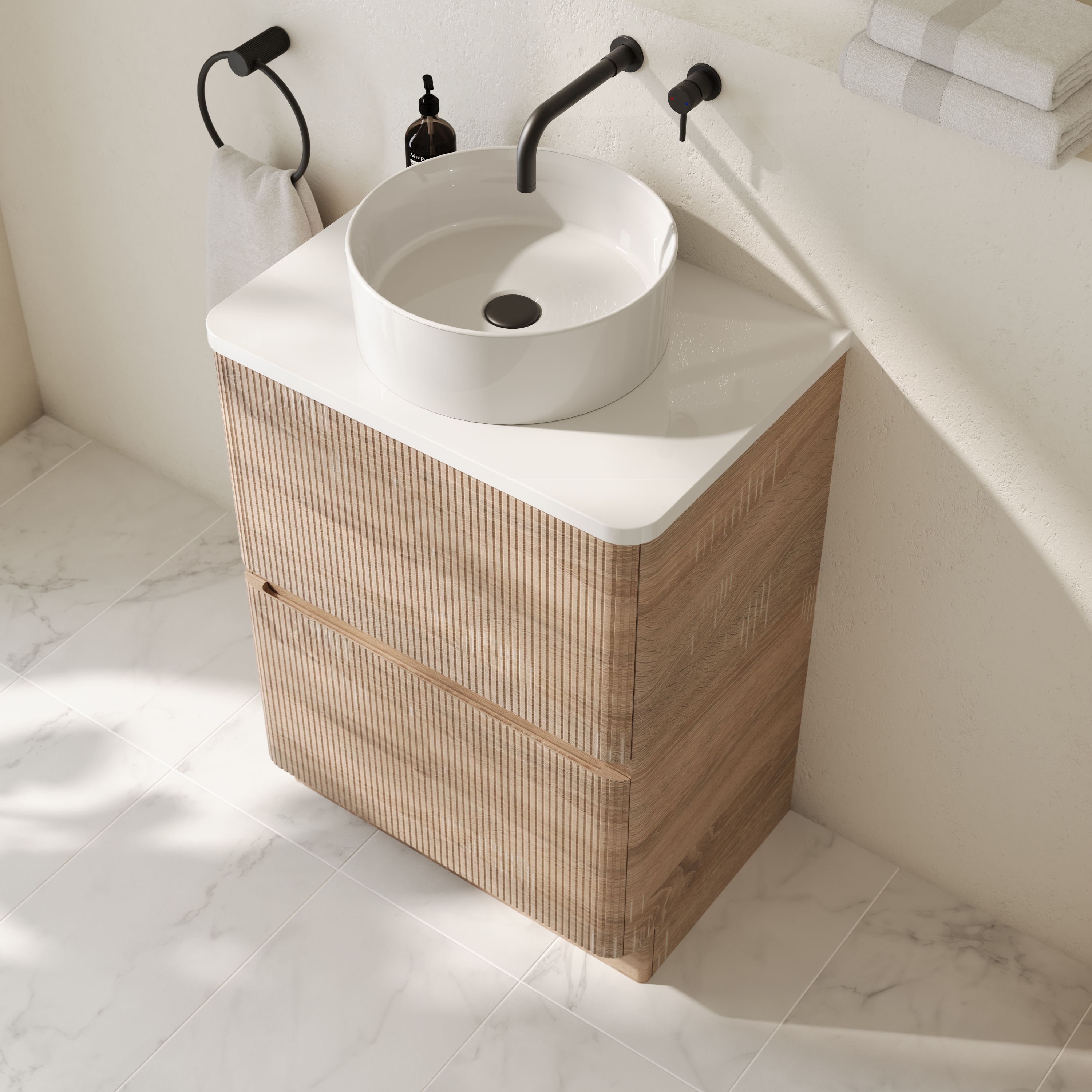 Drench Origin 600mm Fluted Floorstanding Vanity Unit & Countertop