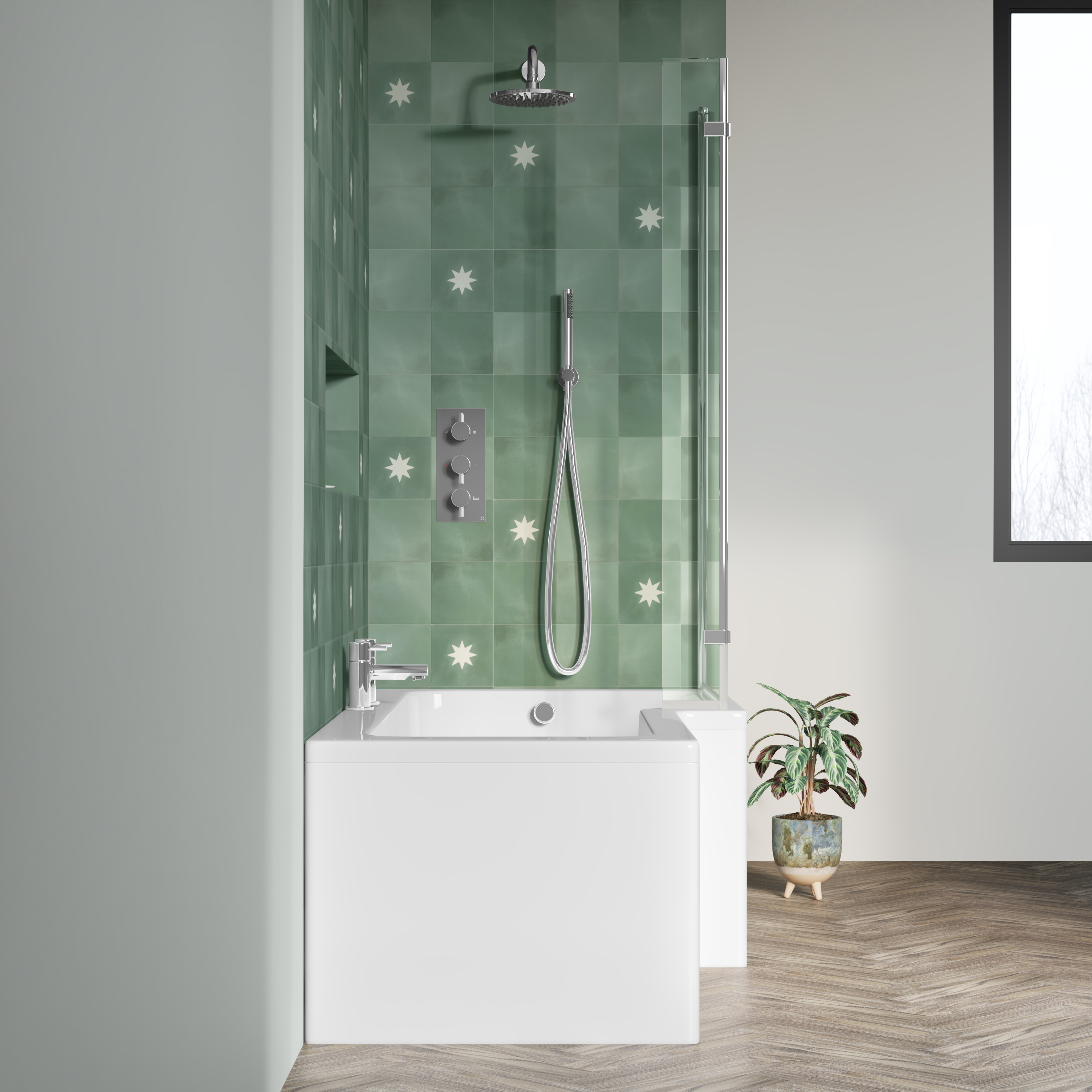 Drench L Shaped Shower Bath with Panel and Shower Screen - 1700mm