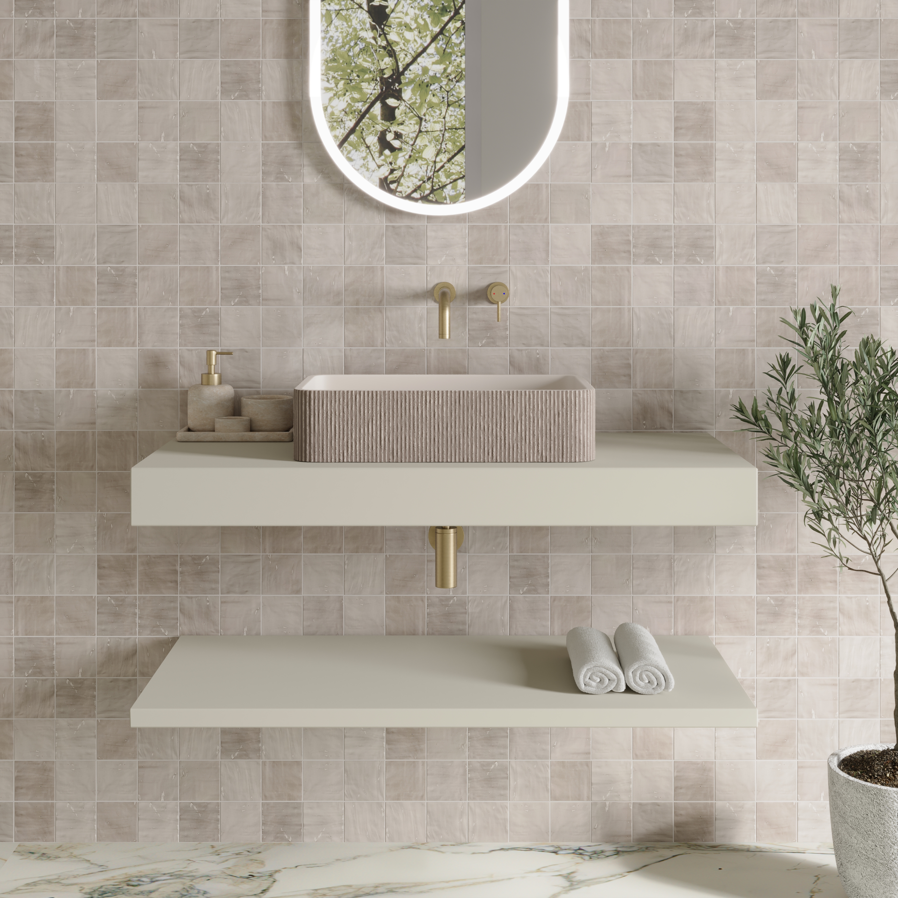 Harbour Concrete 520mm Rectangular Textured Countertop Basin - Pearl Grey