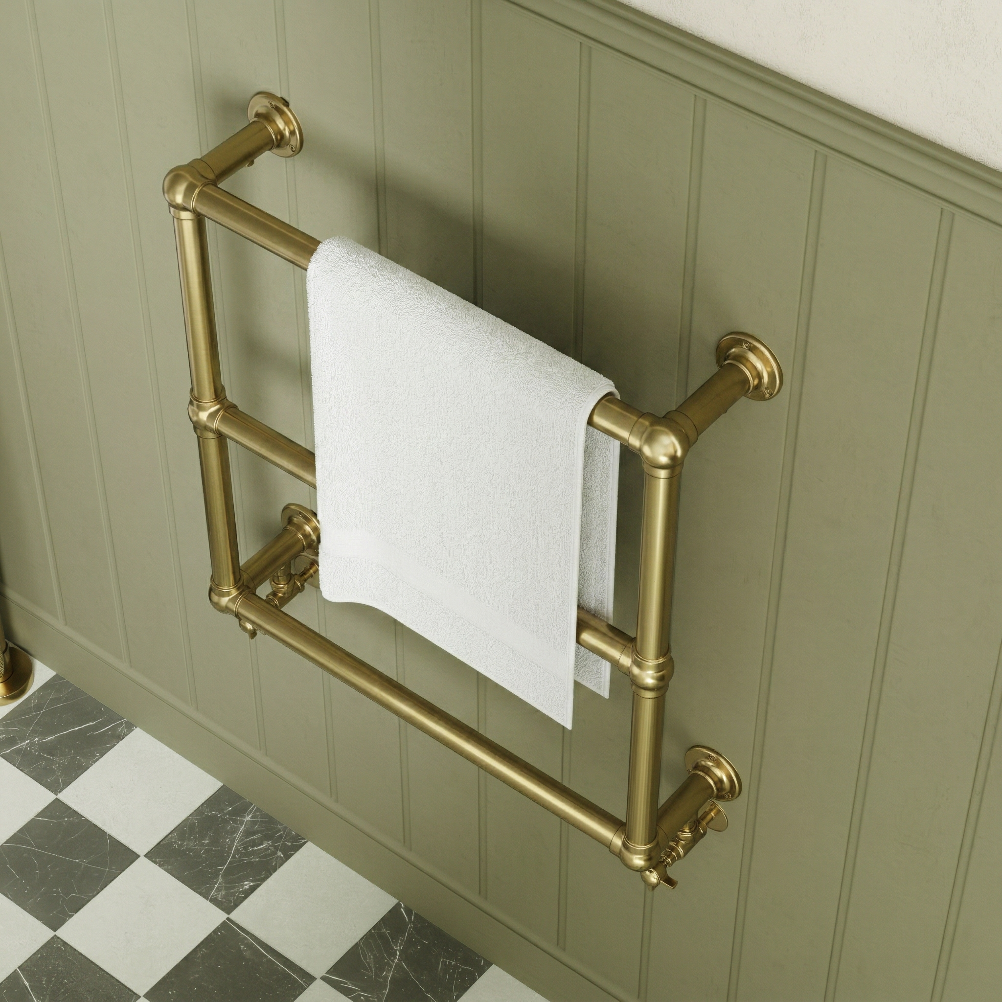 Toasty Merrin Brushed Brass Wall Hung Traditional Heated Towel Rail - 660 x 660mm