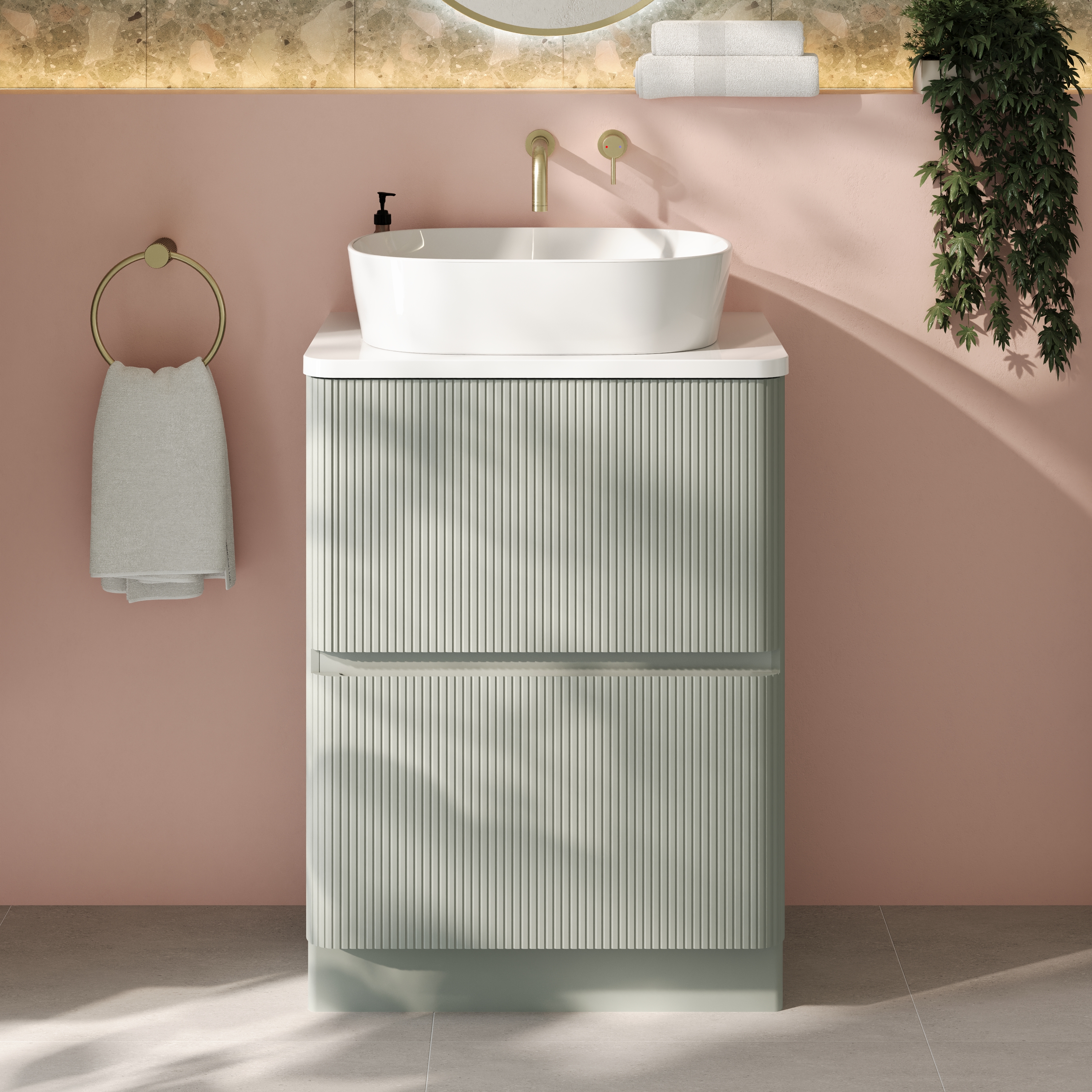 Drench Origin 600mm Fluted Floorstanding Vanity Unit & Countertop